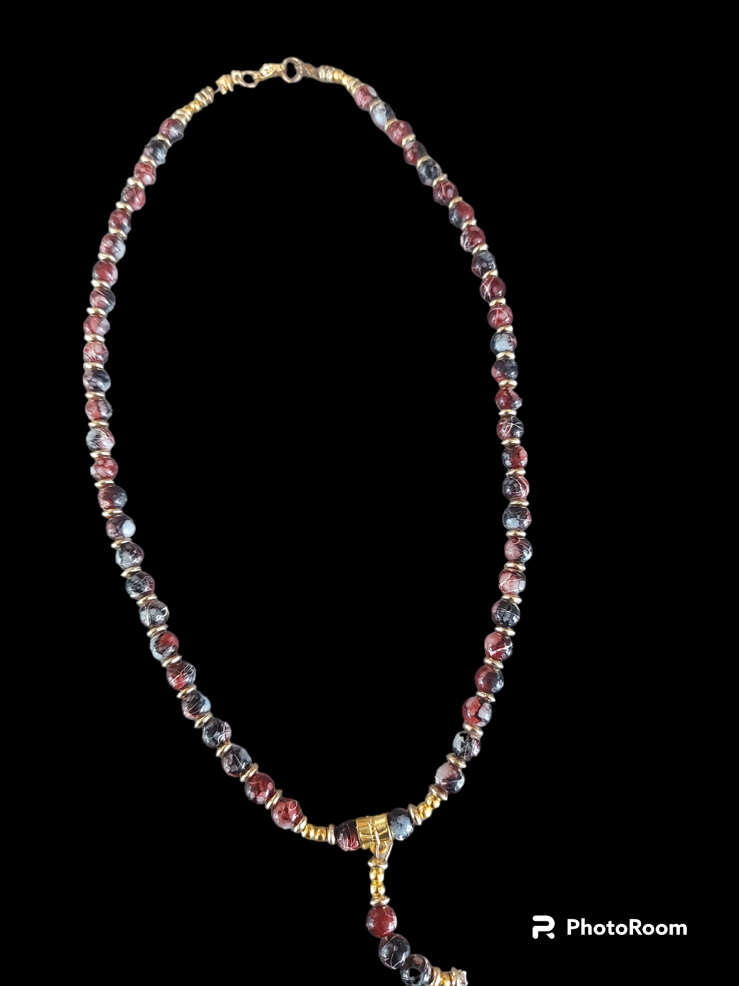 Collier femme rouge gris or 