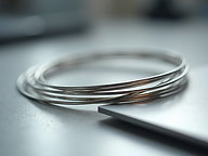 Close-up of gleaming Argentium Silver wire and sheet metal materials, showcasing their bri