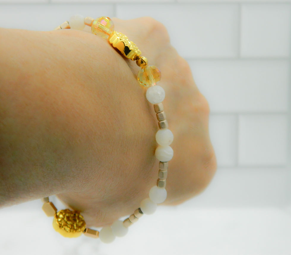 Thumbnail: Hematine Textured Coin and Matte White Beaded Bracelet