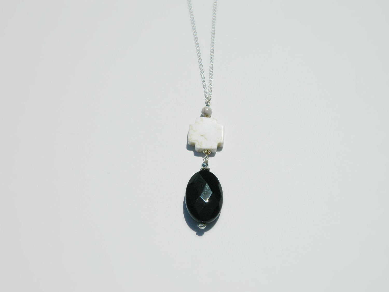 Jet Black Agate and Ivory Cross