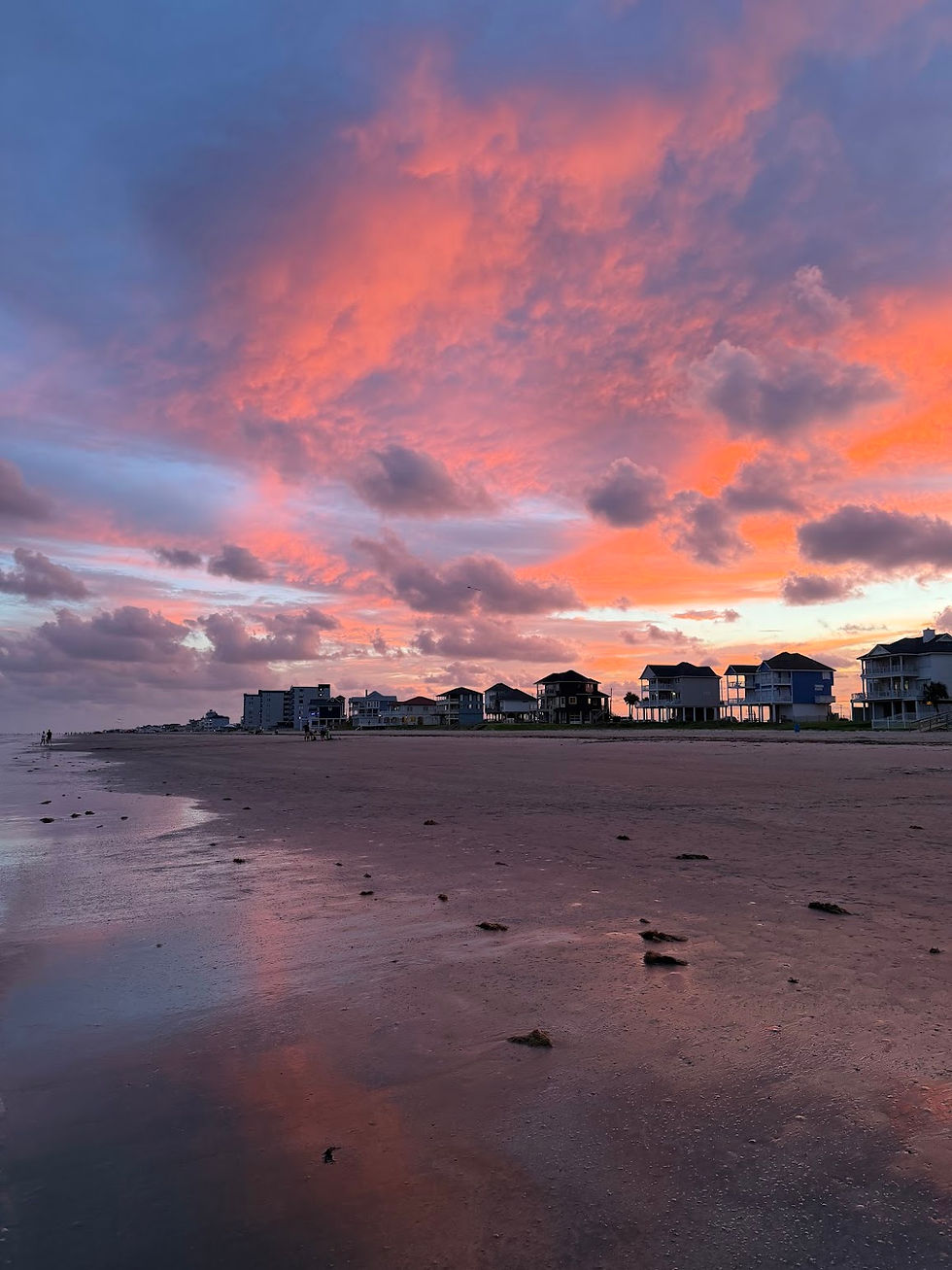 pink sky on galveston beach