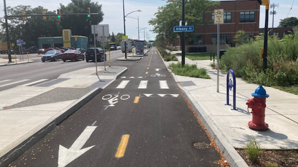 Protected bike lane in Buffalo, New York