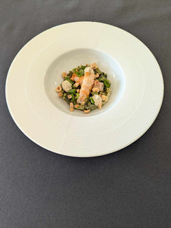 Langoustines risotto crémeux plat fruits de mer