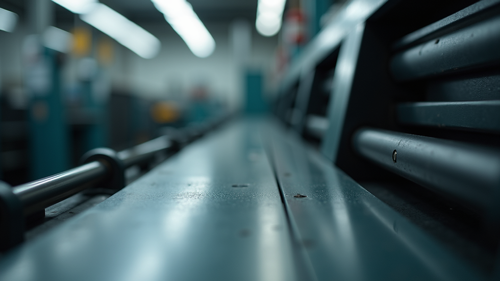 Eye-level view of a printing press machine in action