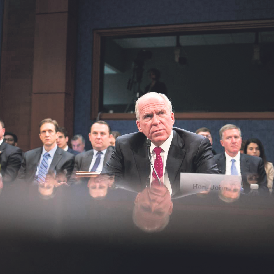 Former CIA Director John Brennan testifies at a House Intelligence Committee hearing on possible Russian interference in the 2016 election, in Washington, May 23, 2017. U.S. installs a Donald Trump loyalist to lead “grand conspiracy” case into Trump foes; a former lawyer for Trump’s campaign, Joseph diGenova, is said to be planning to split time between Miami and Fort Pierce, where a grand jury overseen by a Trump-favored judge sits. (Al Drago/The New York Times)