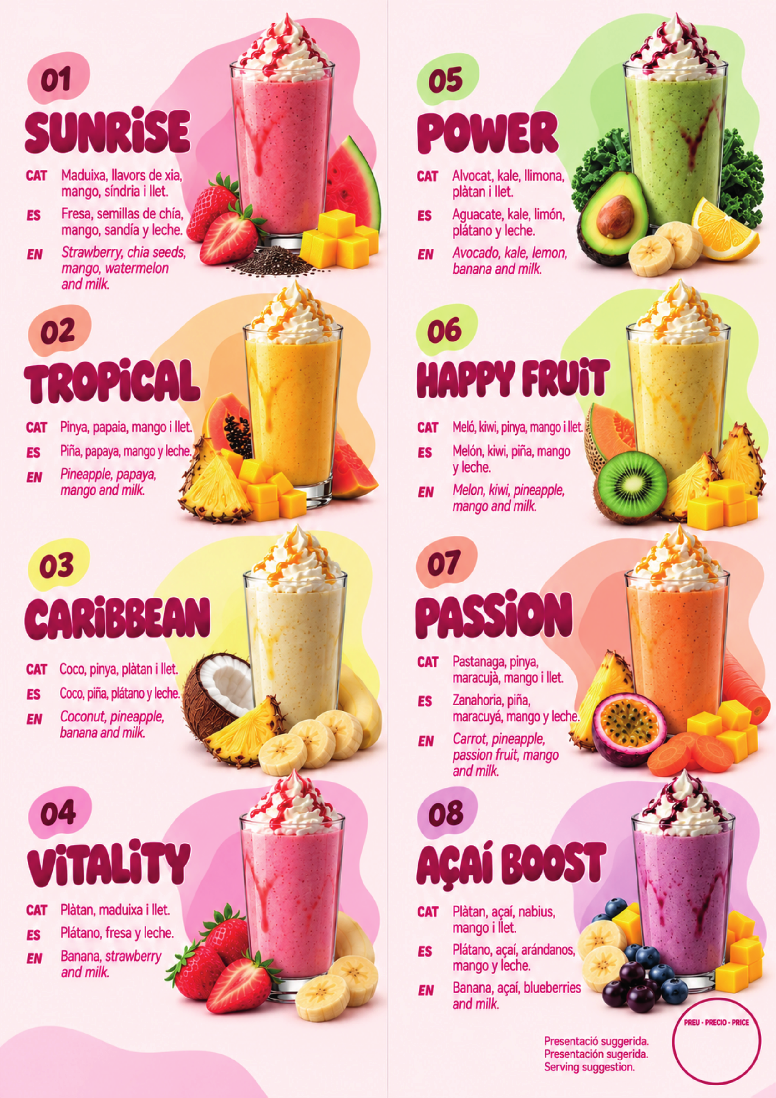 Carta Milkshakes by SÜCS 2027: combinaciones