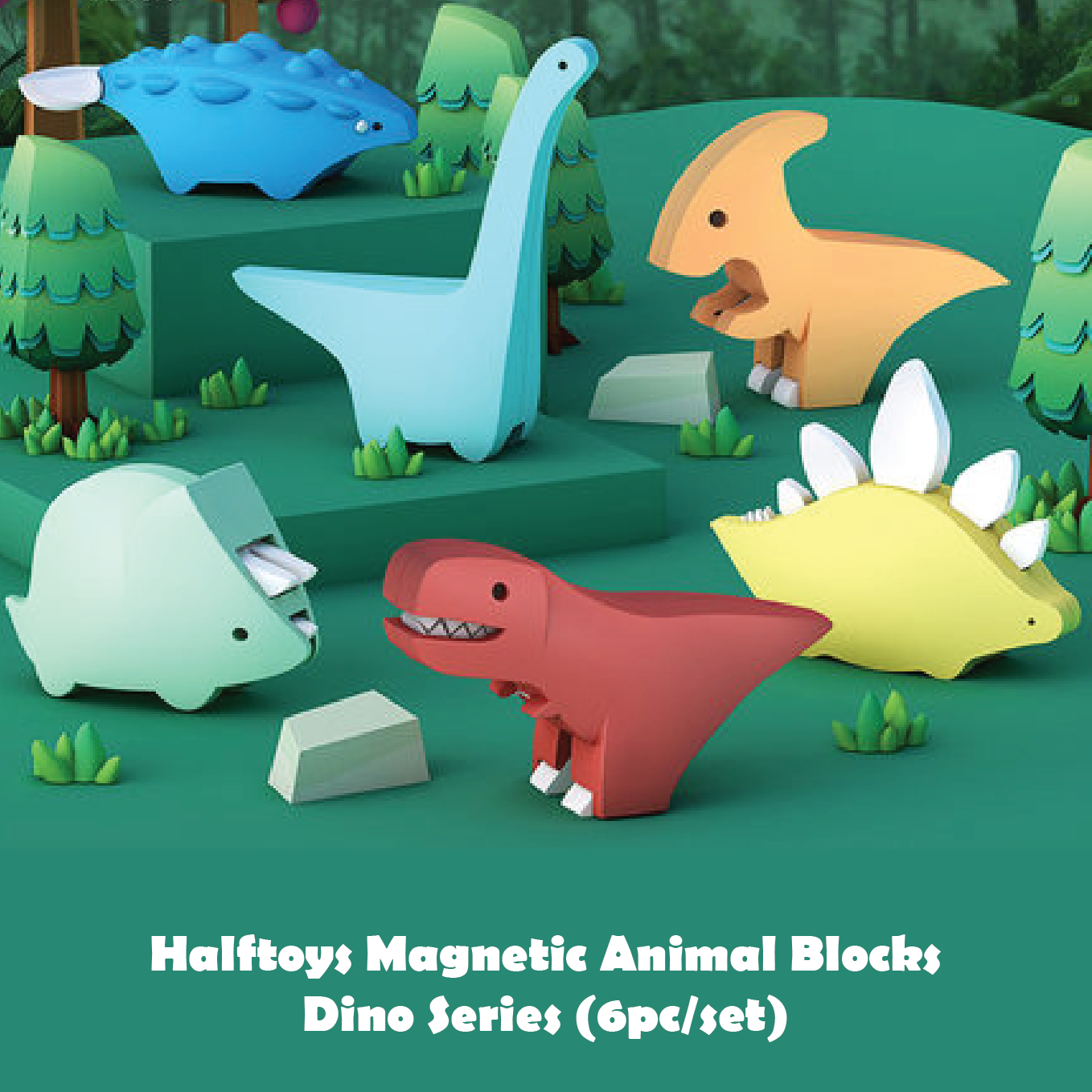 Halftoys Magnetic Animal Blocks - Dino Paradise Series (6pc/set)