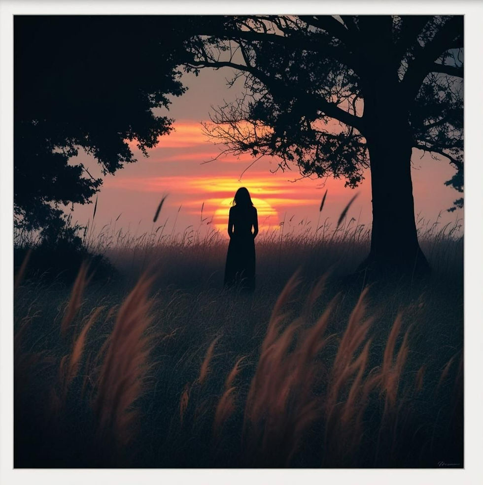 mulher em meio a natureza em um por do sol