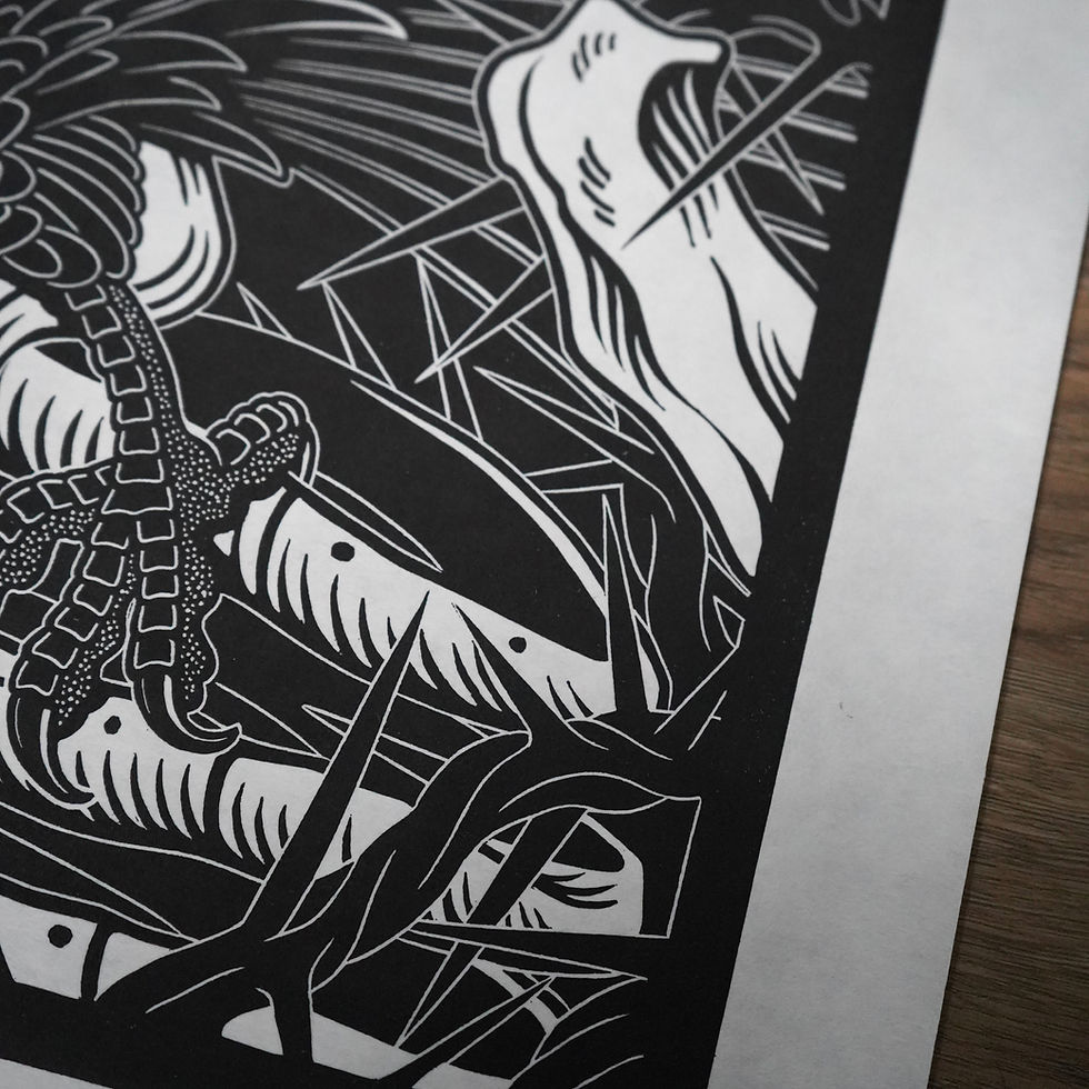 Thumbnail: 'Death Awaits' Original Linoprint