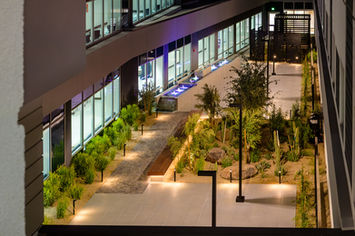 Phoenix commercial architecture courtyard, illuminated at night