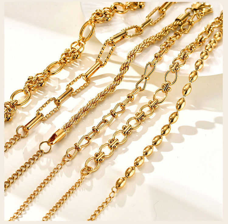 Thumbnail: Chunky Stainless Steel Link Chain Bracelet For Woman, Gold Plated Layering Brace