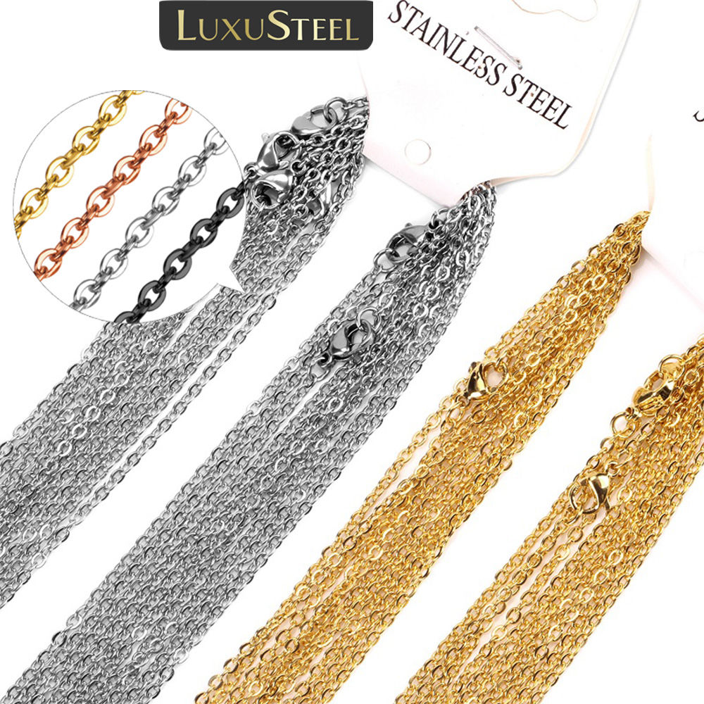 LUXUSTEEL 10Pcs/Lot Stainless Steel Chains 2mm/1mm O Shape Rolo Link Cuban Long