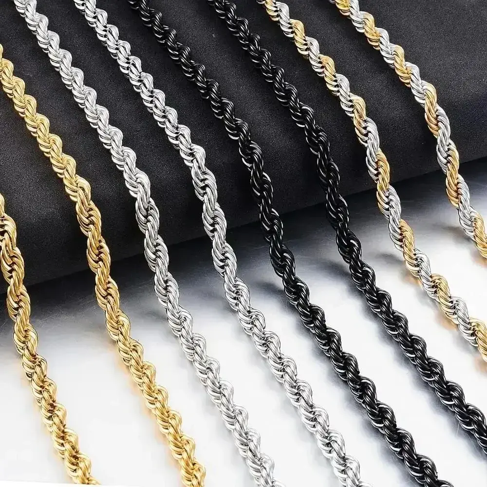 High Quality 2/3/4/5MM Classic Twisted Rope Chain Stainless Steel Necklace No Fa
