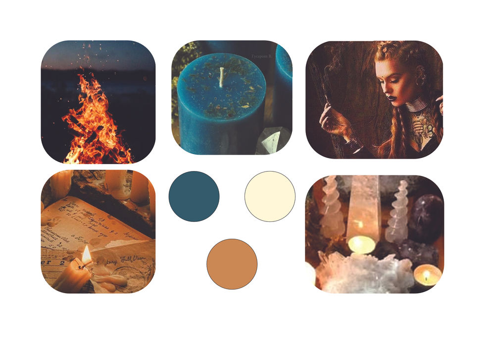 Des images de bougies et cristaux, d'une femme mystérieuse brûlant de l'encens, d'un vieux grimoire et d'un feu de bois. L'ambiance est feutrée.