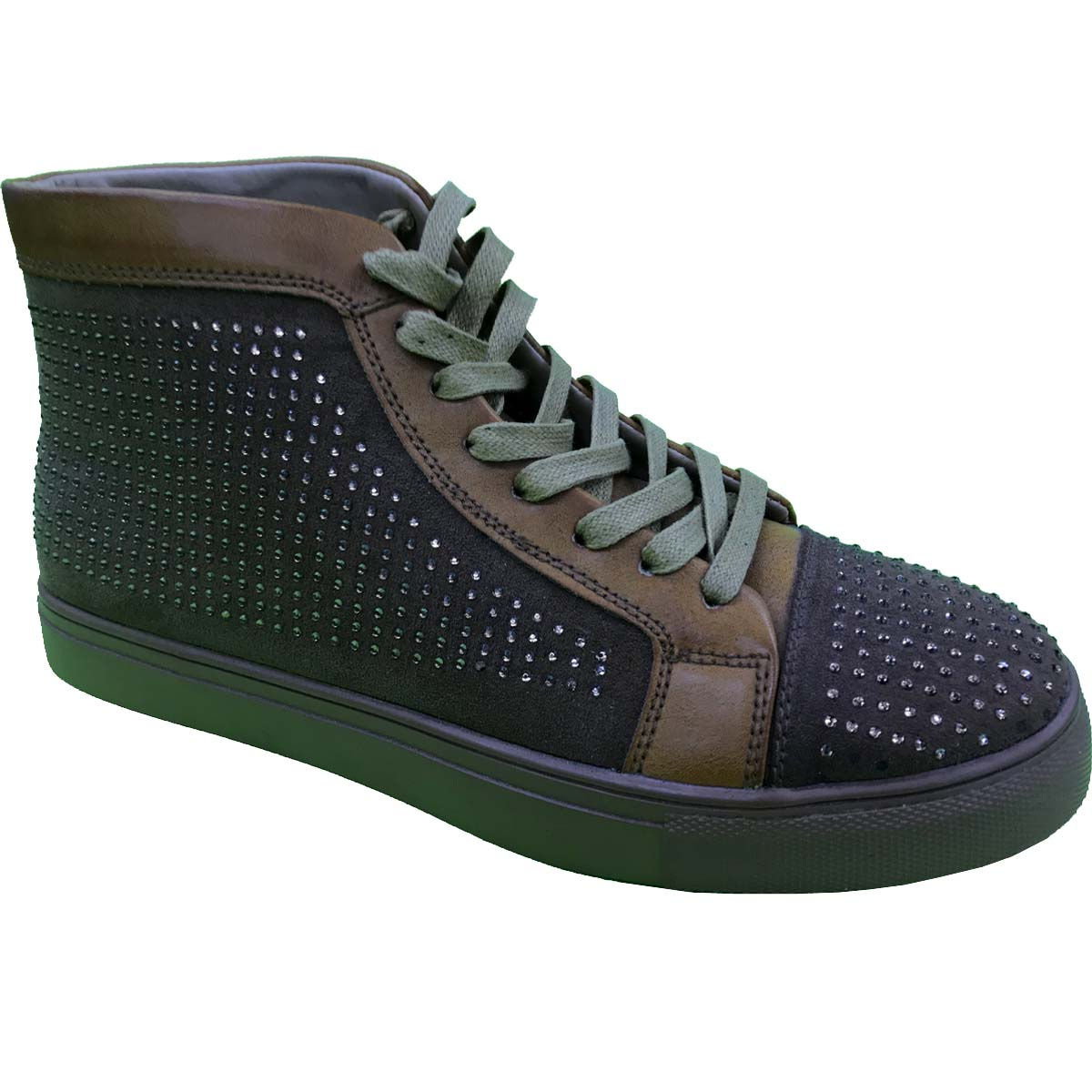 Shoe Artists Republic Collection Men's Brown Green Hi Top Studded Sneaker
