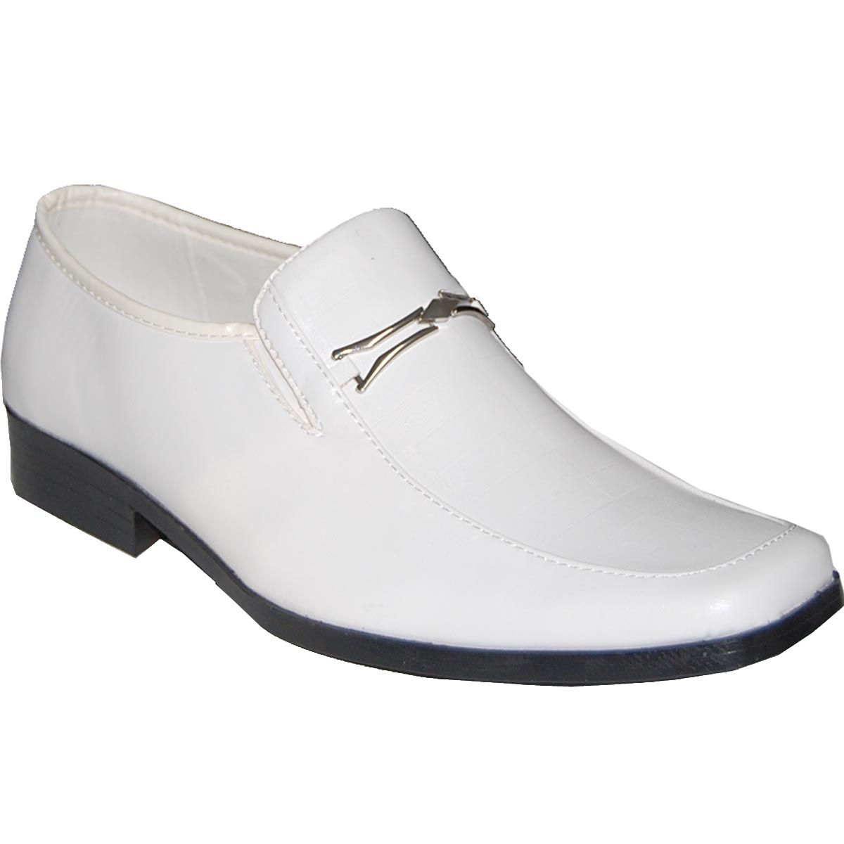 Sherlock KRAZY Shoe Artists Men's White Slip On Dress Shoe with Silver Buckle