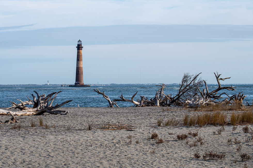 Morris Island Lighthouse from Lighthouse Inlet Heritage Preserve, Folly Beach South Carolina