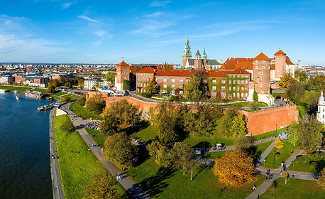 Krakow, Poland Royal Wawel castle and cathedral, Vistula river, boulevards, promenades and