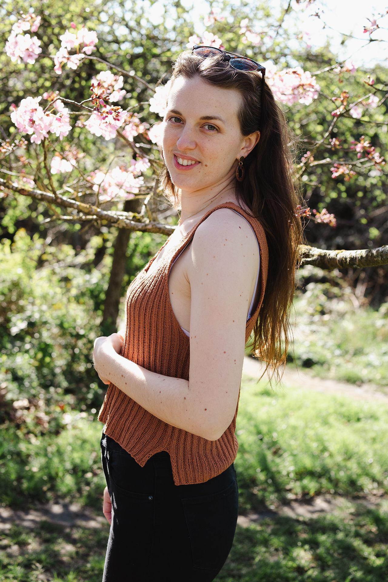 Knitting pattern for a summer camisole, the bedruthan top, in Knitting for Olive Pure Silk