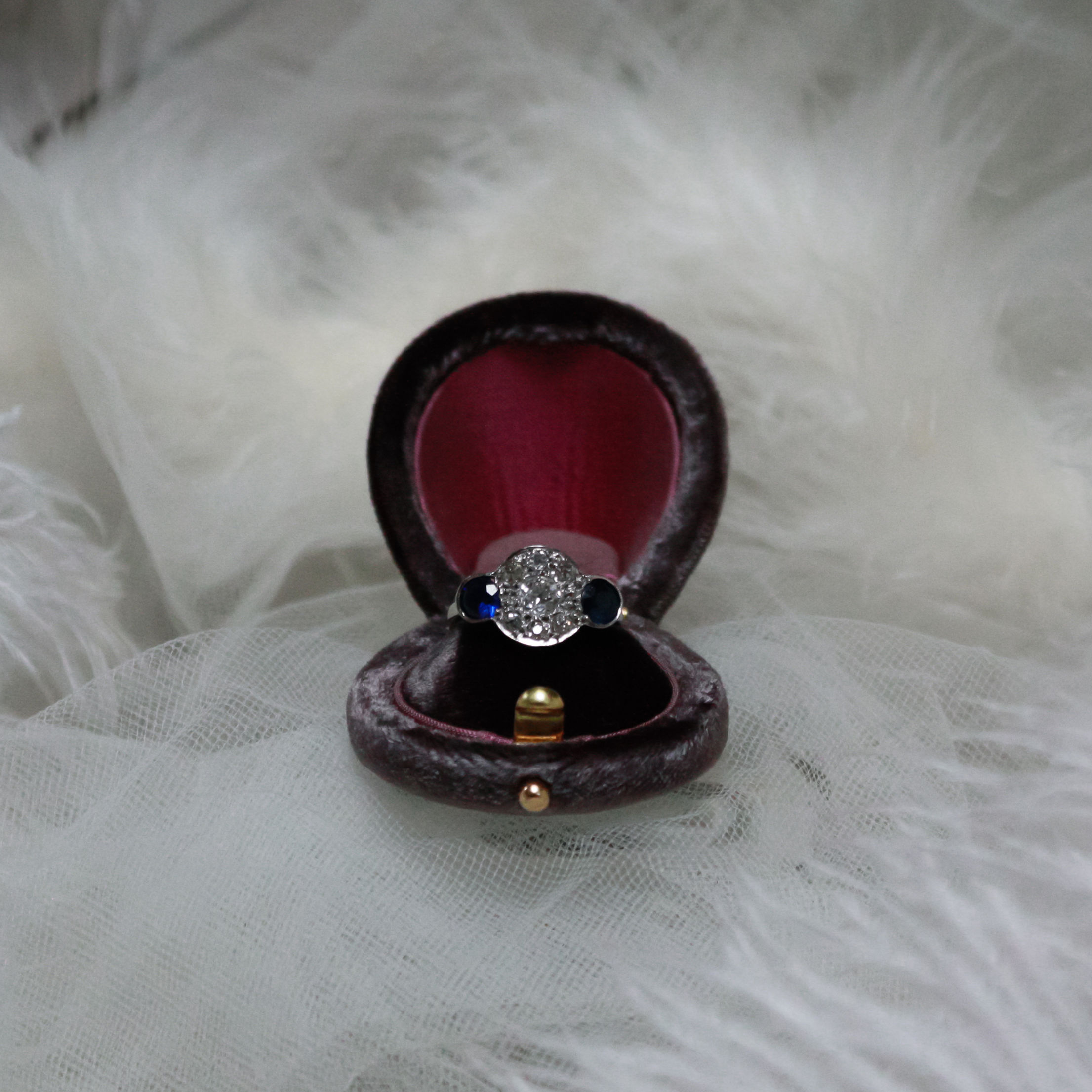 Charcoal Velvet with Desert Rose Silk | Horseshoe Ring Box