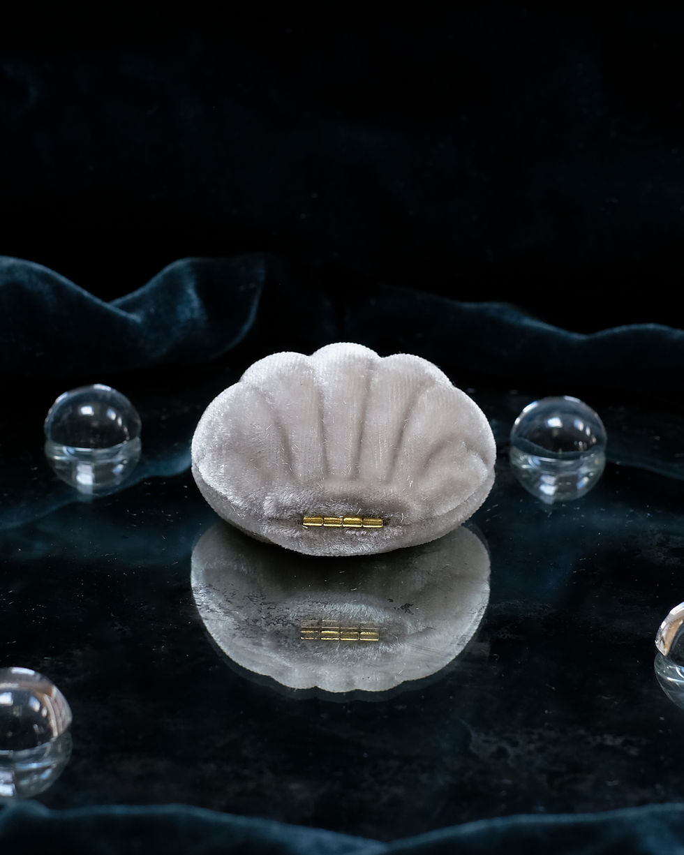 Thumbnail: Pearl Grey Velvet & Ice Green Silk | Standard Ondine | Clamshell Ring Box