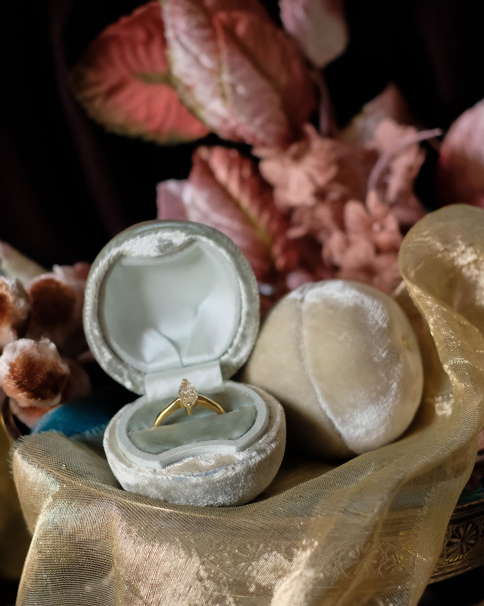 Thumbnail: Eau de Nil Velvet & Pale Mint Silk | Pear Ring Box