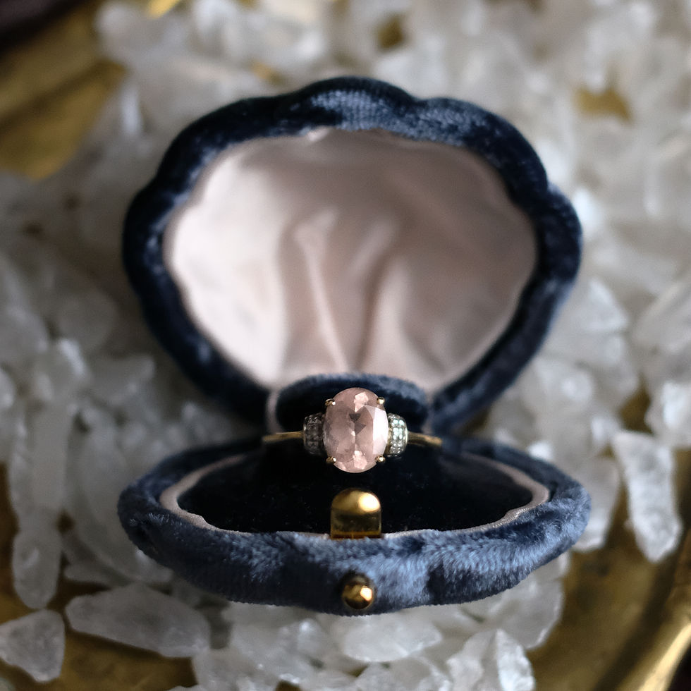 Thumbnail: Navy Velvet & Blush Pink Silk | Ondine Made to Order | Clamshell Ring Box