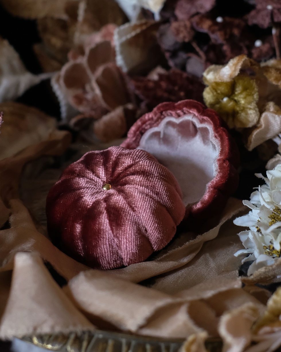 Thumbnail: Strawberry Sorbet Velvet & Burgundy Shot Ivory Silk | Finette | Pumpkin Ring Box