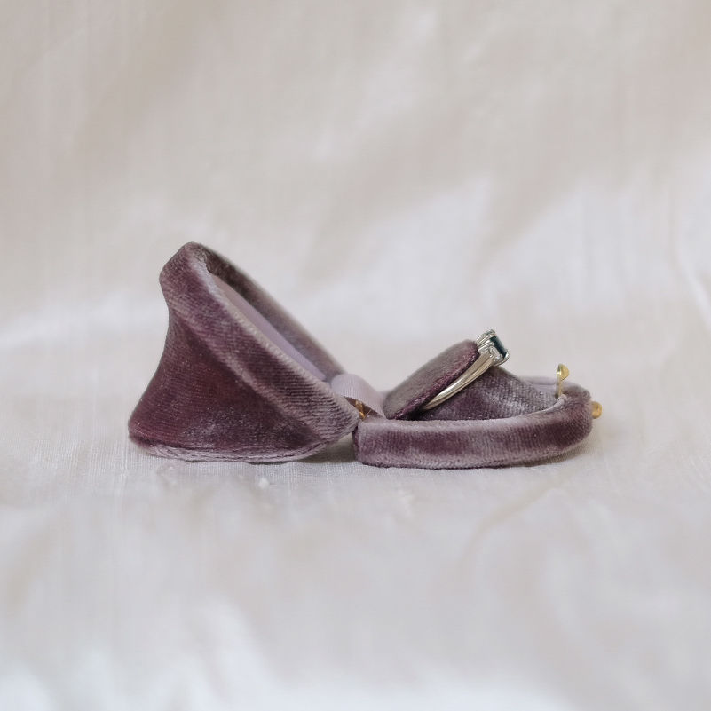 Thumbnail: Faded Grape Velvet and Lilac Silk | Horseshoe Ring Box