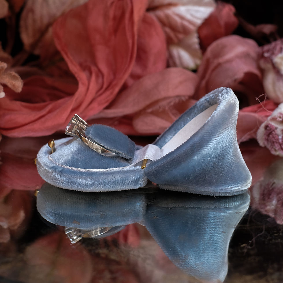 Thumbnail: Dusty Blue Velvet & White Silk | Horseshoe Ring Box