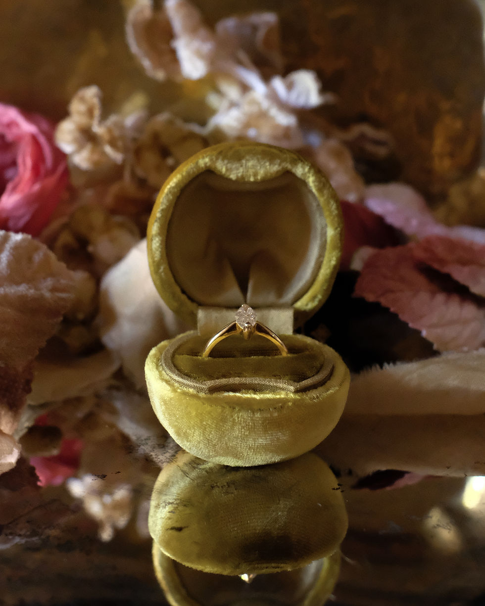 Thumbnail: Lime Chartreuse Velvet & Faded Olive Silk | Pear Ring Box