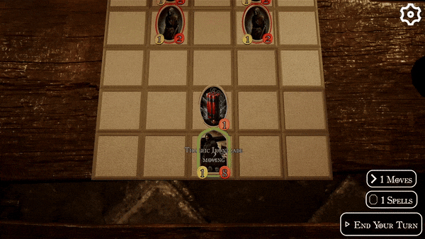 Animation showing game mechanics. In this a hero with a knockback ability hits dynamite in the middle of skeleton army and blows all of them up at once.
