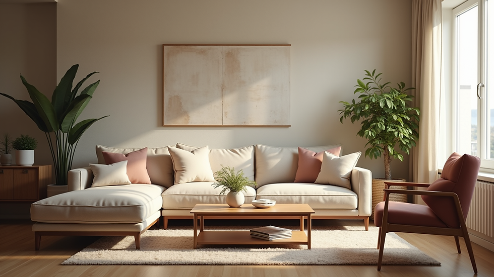 Eye-level view of a cozy living room designed for senior comfort