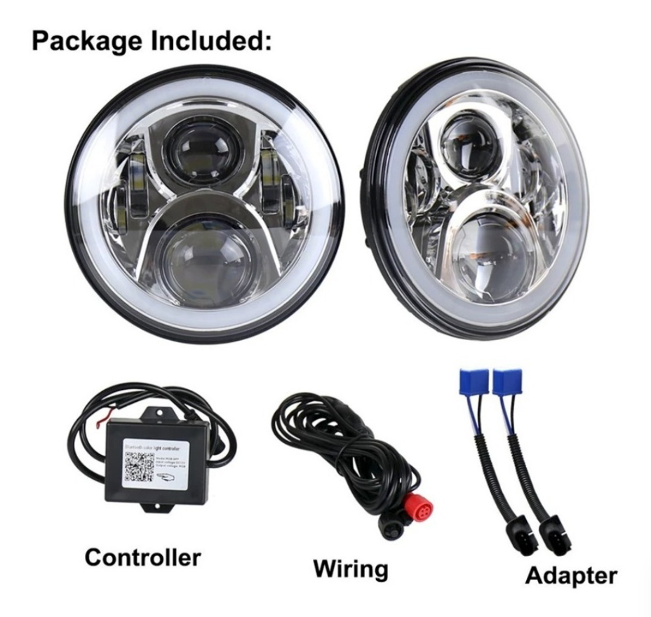 Miniatura: Par de Faros Angel Led Redondos Rgb Bluetooth para Jeep Wrangler
