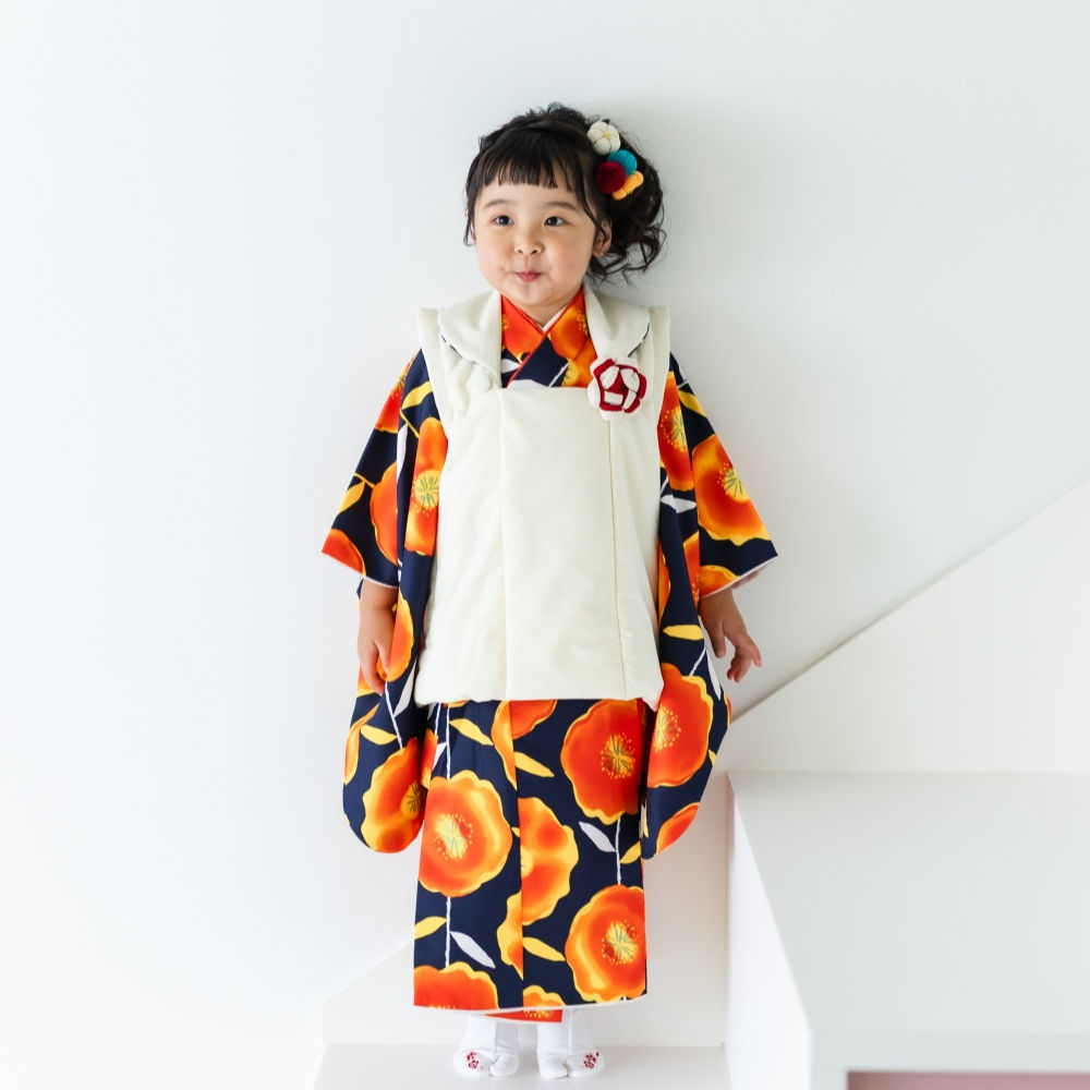 【3−006】紺　オレンジ花