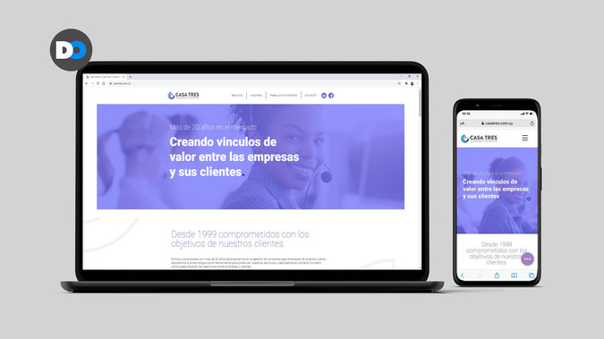Casa Tres Contact Center: Sitio web corporativo con formulario de bolsa de trabajo personalizado.