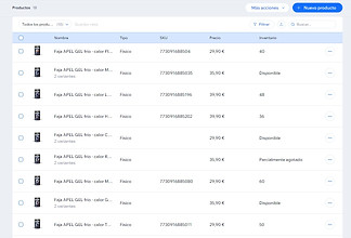 Administrador de productos en Wix