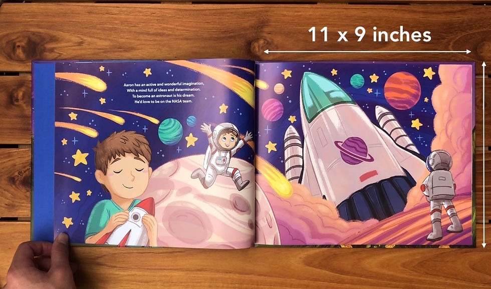 Thumbnail: A young boy dreaming of becoming an astronaut and flying to outer space (Pages 6 and 7)