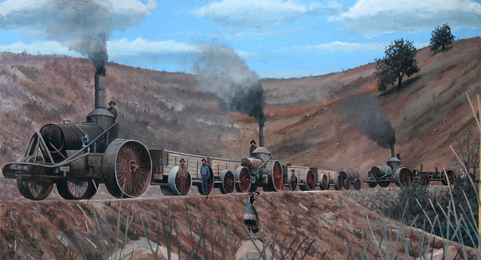 Traction engine hauling ore