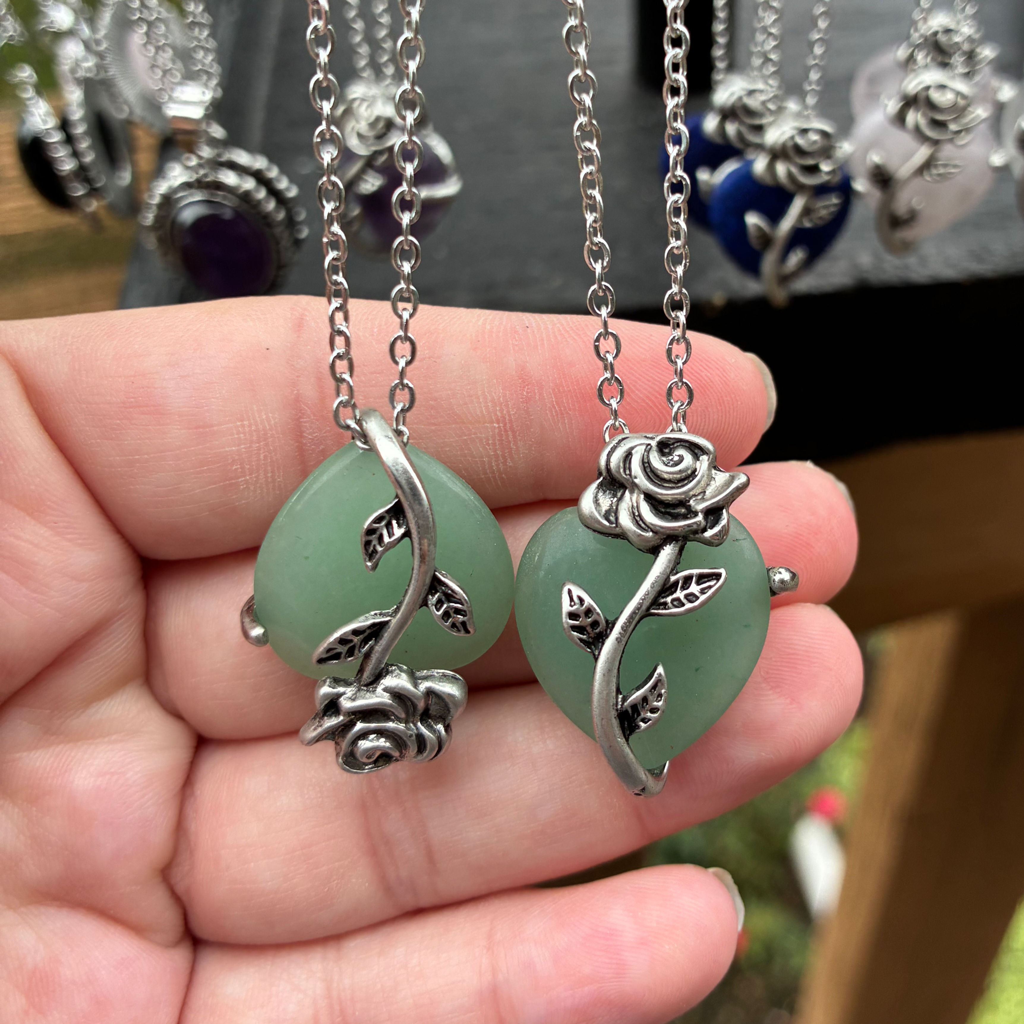 Green Aventurine Rose Necklace 