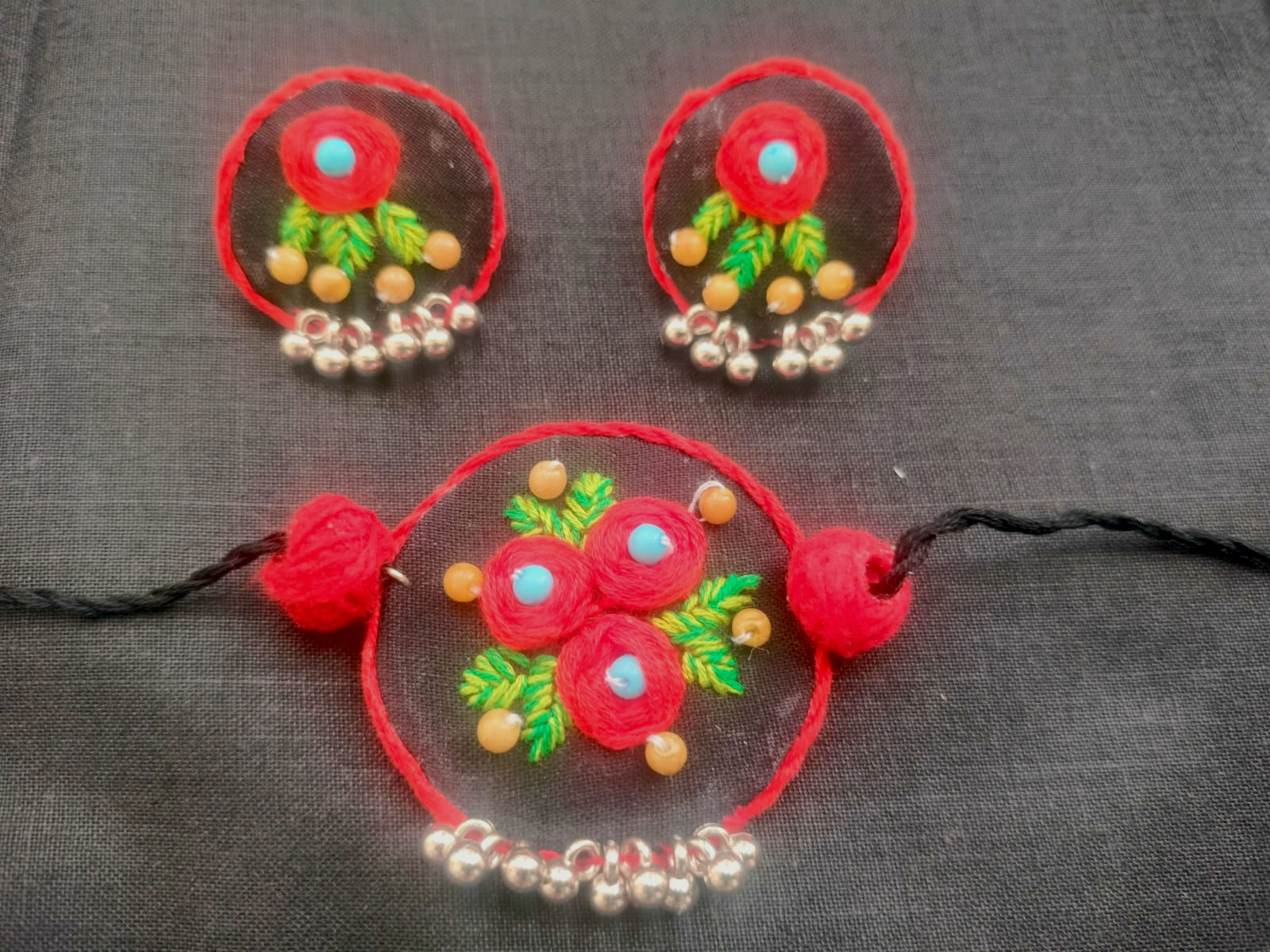 Embroidery Round Pendant with Ghungroos