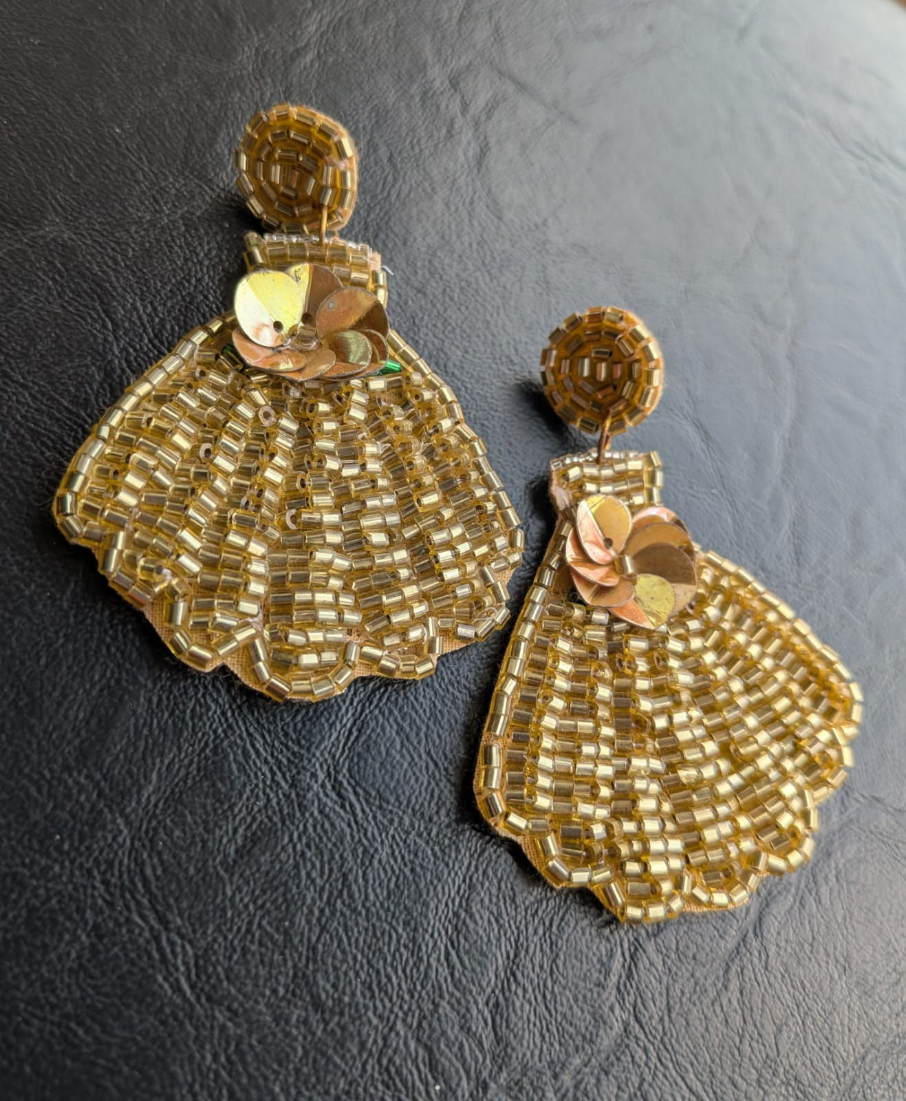 Beaded Gold Shell Earrings