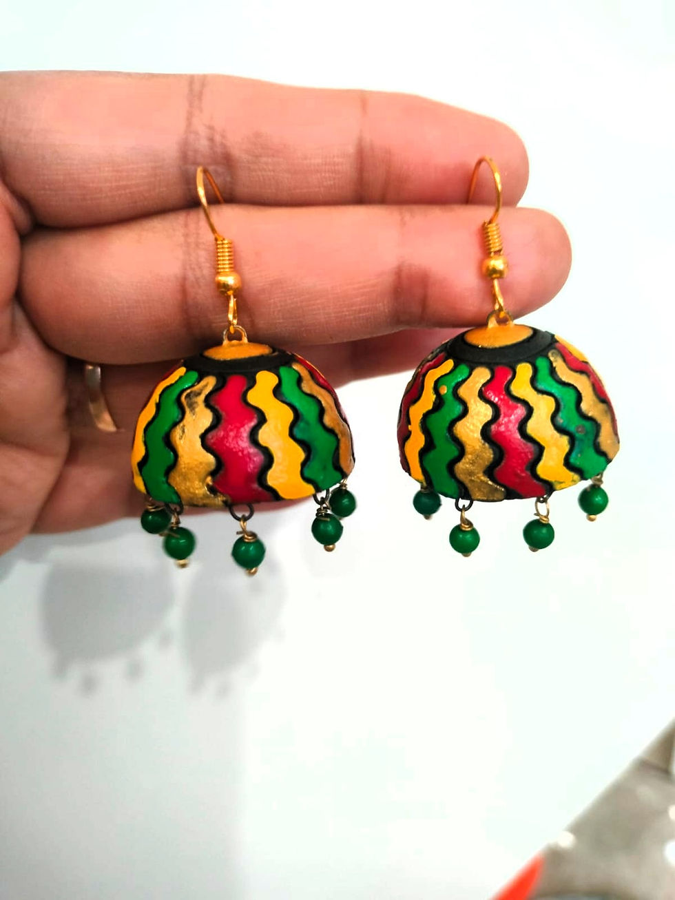 Thumbnail: Terracotta multi-coloured jhumka