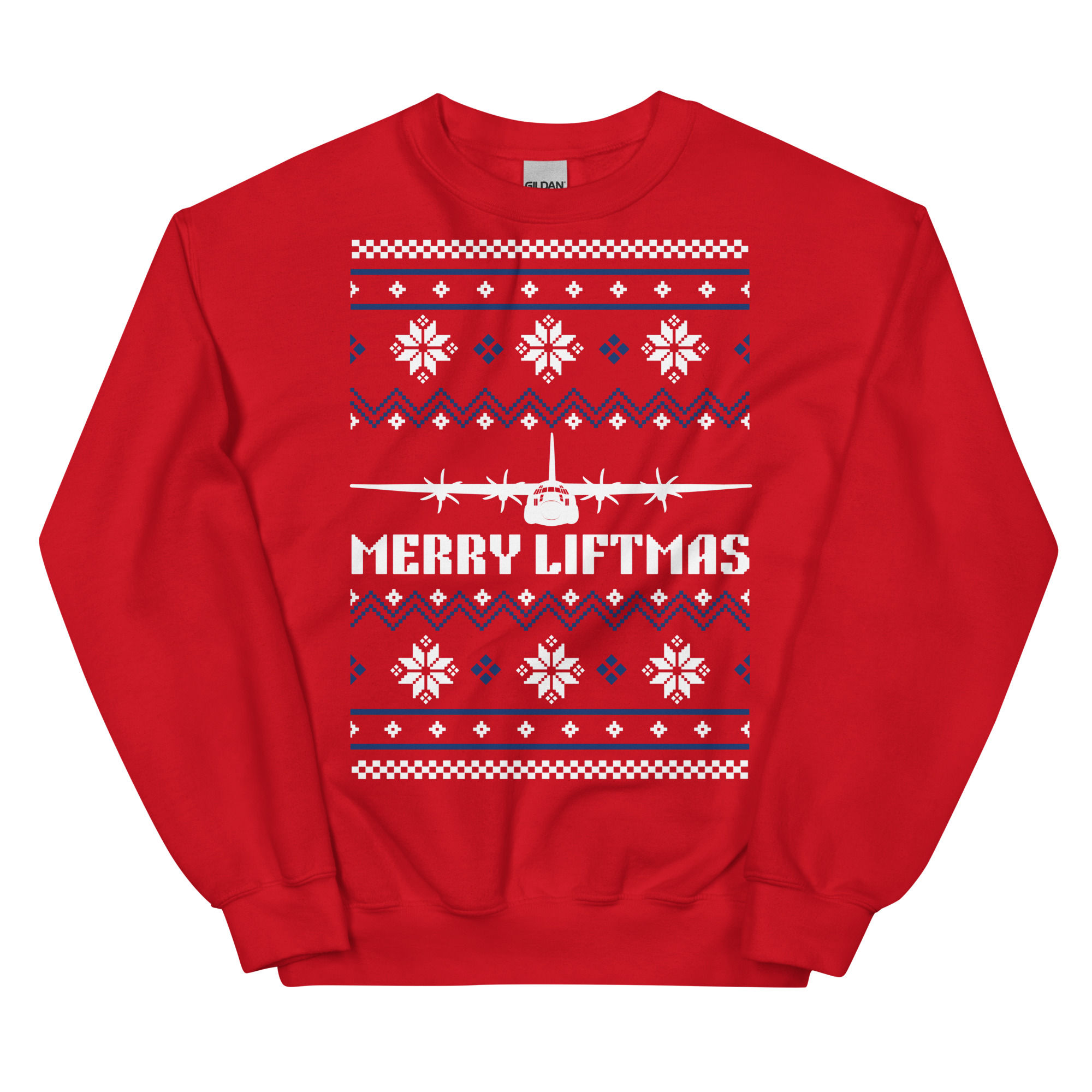 Merry Liftmas (Red, White and Blue) C-130 Christmas Sweater