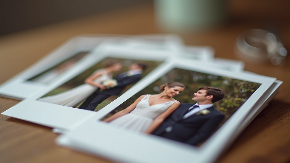 Close-up view of a photo booth printout with wedding-themed design