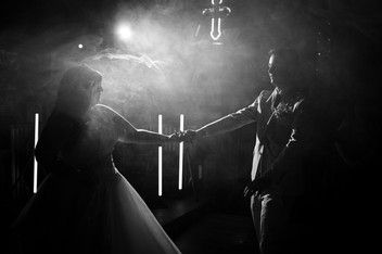 Black and white of Bride and grooms first dance