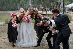 Bridal party having fun together at Dungala Events, Moama