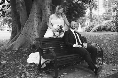 Bride and groom portraits Treasury Gardens Melbourne