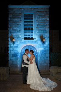 Flash photograph showcasing Witchmount Estate architecture after sunset