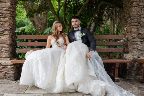 Romantic newlywed portrait in gardens Melbourne wedding photographer